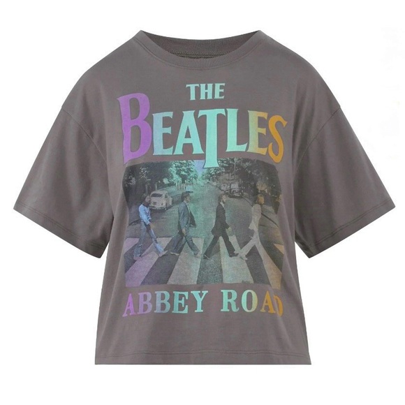 The Beatles Abbey Road Graphic Band Tee Cropped Gray Multi NWT - Picture 1 of 8